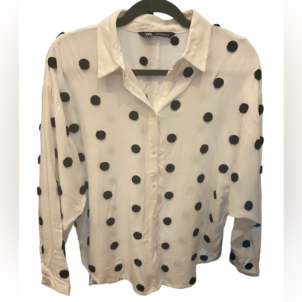 Zara: polka-dot button up sweater - Picture 3 of 5